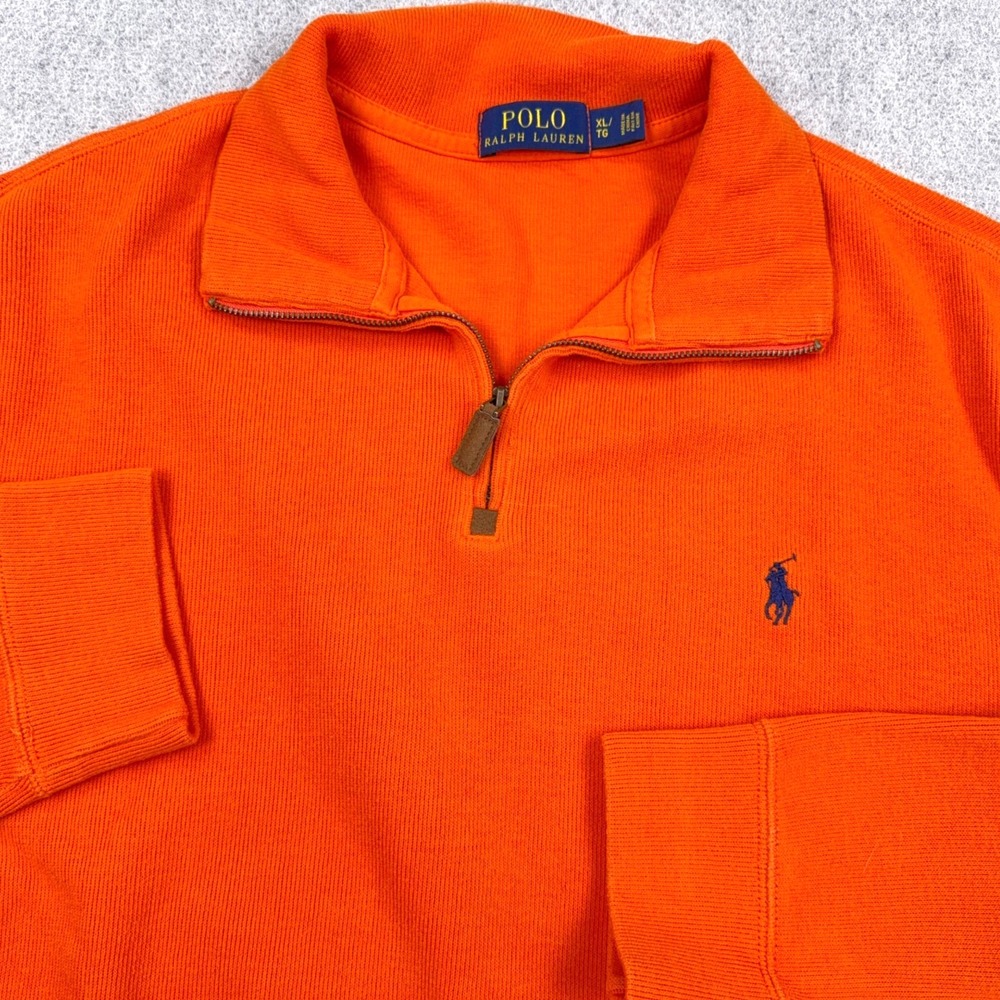 Polo Ralph Lauren Sweater Men XL Orange Pullover Quarter 1/4 Zip Estate Blue Pon